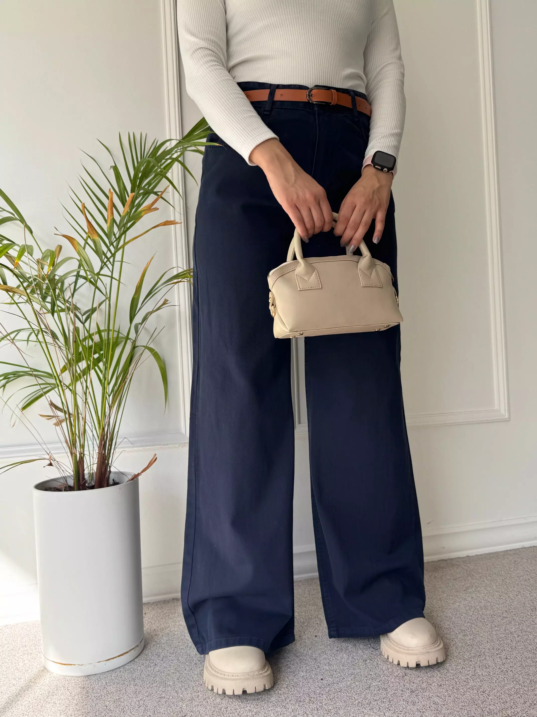 شلوار کتان نیم بگ